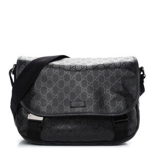 Authentic Gucci GG Imprime Monogram Medium Buckle Flap Messenger Bag Black Mens
